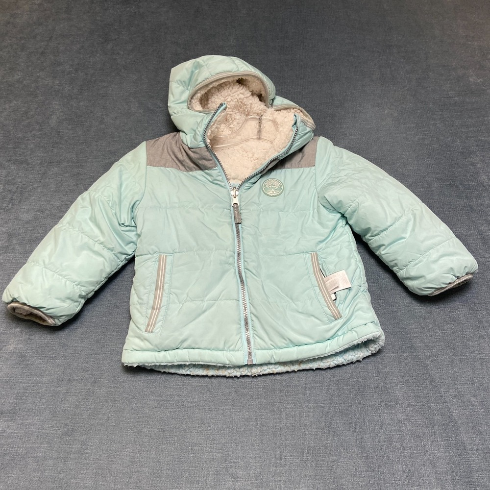 Gerry Reverse To Soft Puffer Jacket Toddlers 4T Blue Sherpa Lined Hood Full Zip